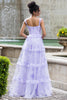 Load image into Gallery viewer, Lavender A Line Corset Spaghetti Straps Floral Tiered Wedding Party Dress