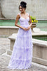 Load image into Gallery viewer, Lavender A Line Corset Spaghetti Straps Floral Tiered Wedding Party Dress