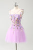 Load image into Gallery viewer, Purple A Line Halter Flowers Tulle Short Homecoming Dress