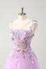 Load image into Gallery viewer, Purple A Line Halter Flowers Tulle Short Homecoming Dress