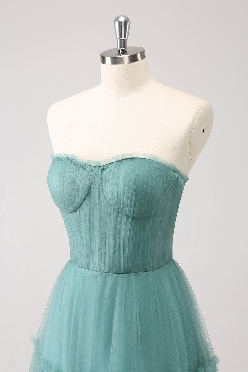 Load image into Gallery viewer, Eucalyptus Strapless Corset Tulle A-Line Bridesmaid Dress