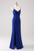 Load image into Gallery viewer, Dark Blue Sparkly Twist Front Mermaid Wedding Guest Dress with Slit