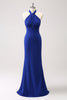 Load image into Gallery viewer, Glitter Blue Halter Bodycon Mermaid Bridesmaid Dress