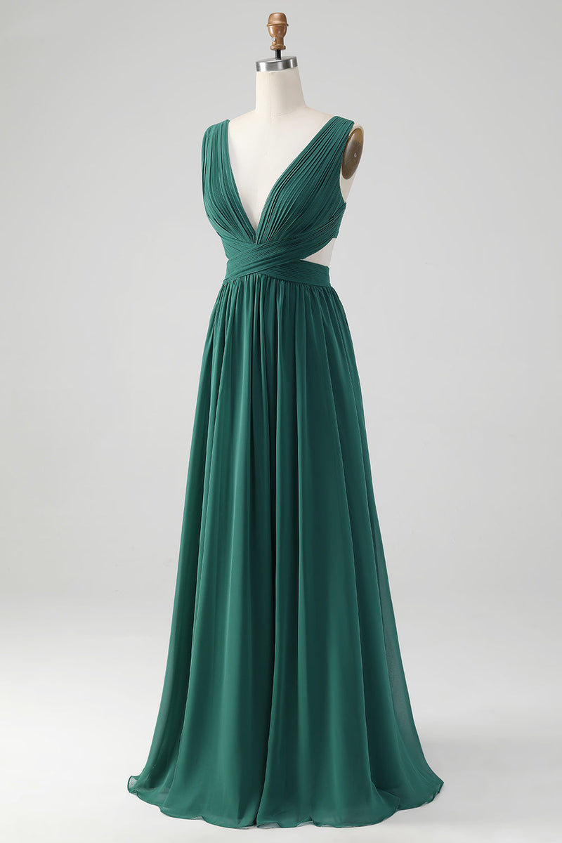 Hellymoon Women Dark Green Bridesmaid Dress with Lace Up Back A Line ...