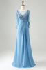 Load image into Gallery viewer, Saprkly Blue Mermaid Beaded Appliques Mother of Bride Dress with Shawl