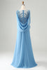 Load image into Gallery viewer, Saprkly Blue Mermaid Beaded Appliques Mother of Bride Dress with Shawl