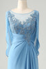 Load image into Gallery viewer, Saprkly Blue Mermaid Beaded Appliques Mother of Bride Dress with Shawl