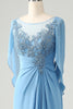 Load image into Gallery viewer, Saprkly Blue Mermaid Beaded Appliques Mother of Bride Dress with Shawl