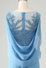 Load image into Gallery viewer, Saprkly Blue Mermaid Beaded Appliques Mother of Bride Dress with Shawl