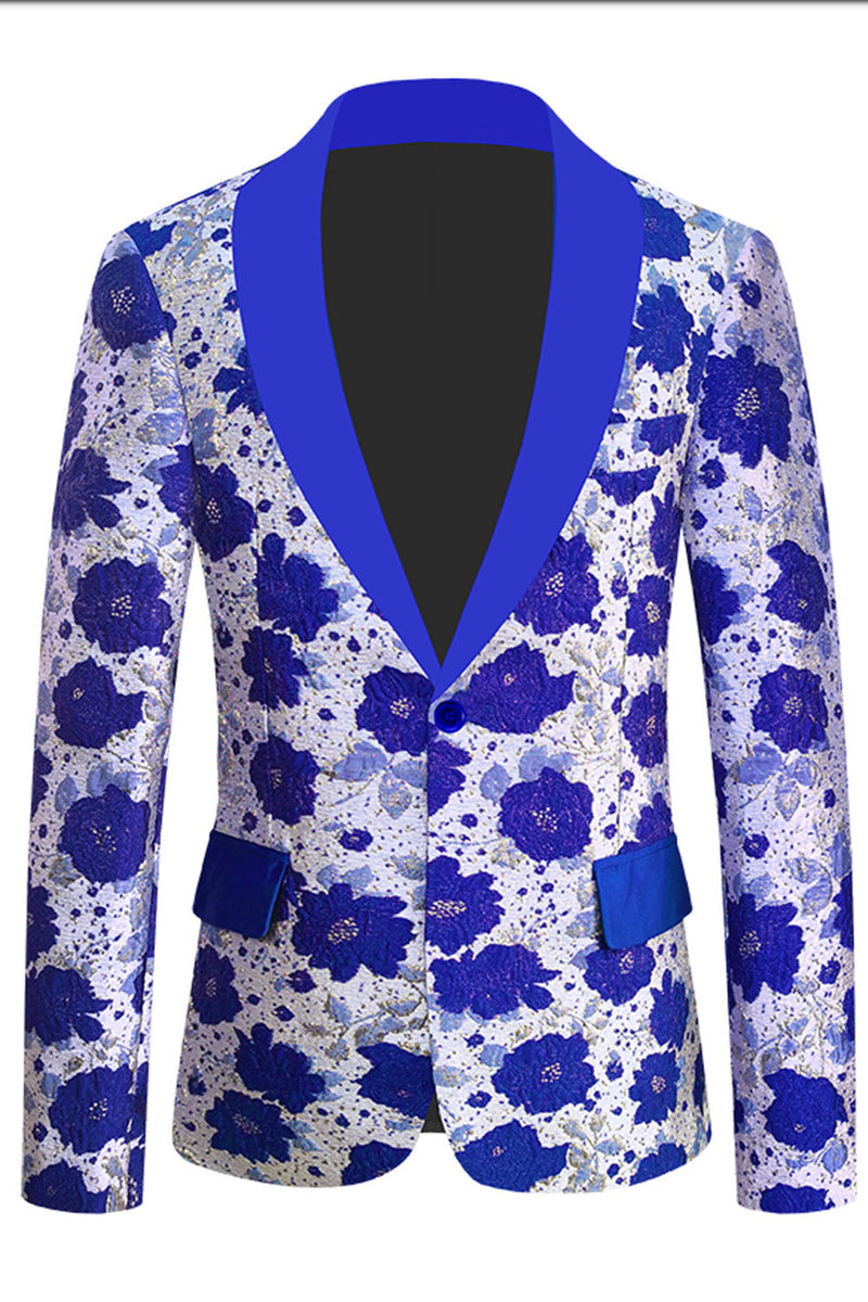 Load image into Gallery viewer, Royal Blue Shawl Lapel Jacquard Men&#39;s Prom Blazer