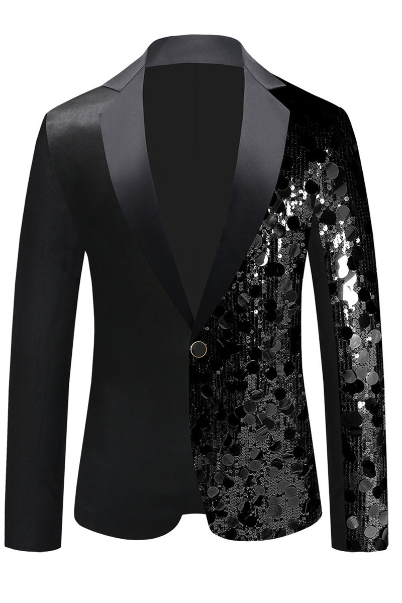 Load image into Gallery viewer, Sparkly Black Sequins Notched Lapel Men&#39;s Blazer