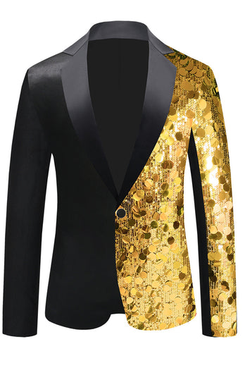 Sparkly Black Sequins Notched Lapel Men's Blazer