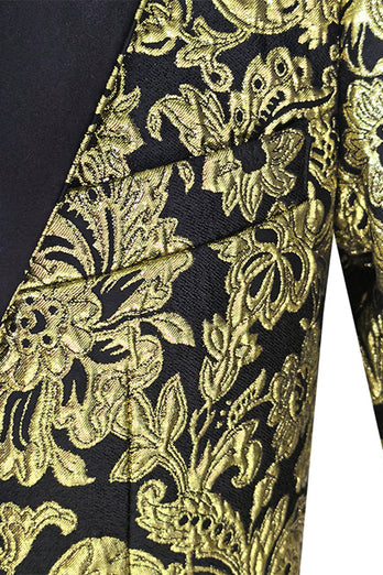 Golden Notched Lapel Jacquard Men's Blazer