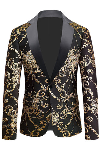 Black Golden Notched Lapel Jacquard Men's Blazer