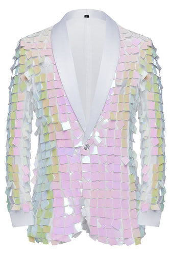 Sparkly White Shawl Lapel Sequins Men's Blazer