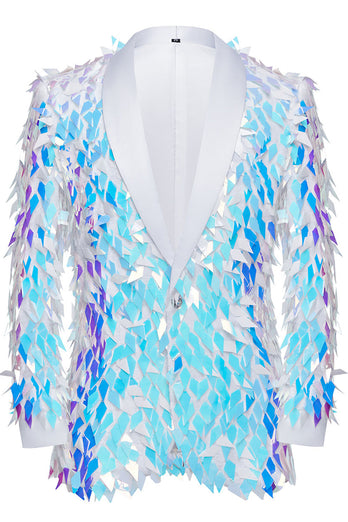 Sparkly Sequins White Shawl Lapel Men's Blazer