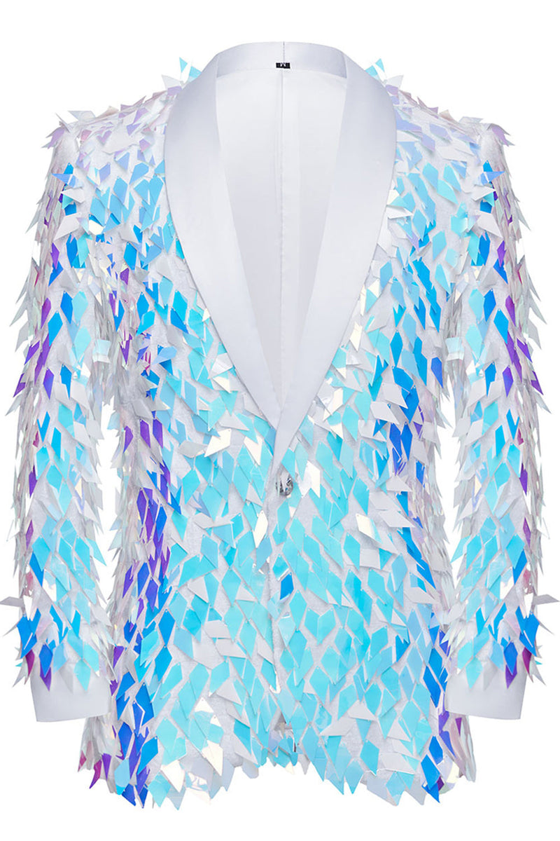 Load image into Gallery viewer, Sparkly Sequins White Shawl Lapel Men&#39;s Blazer