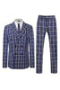 Load image into Gallery viewer, Royal Blue Plaid Peak Lapel Double Breasted 2 Piece Men&#39;s Suit