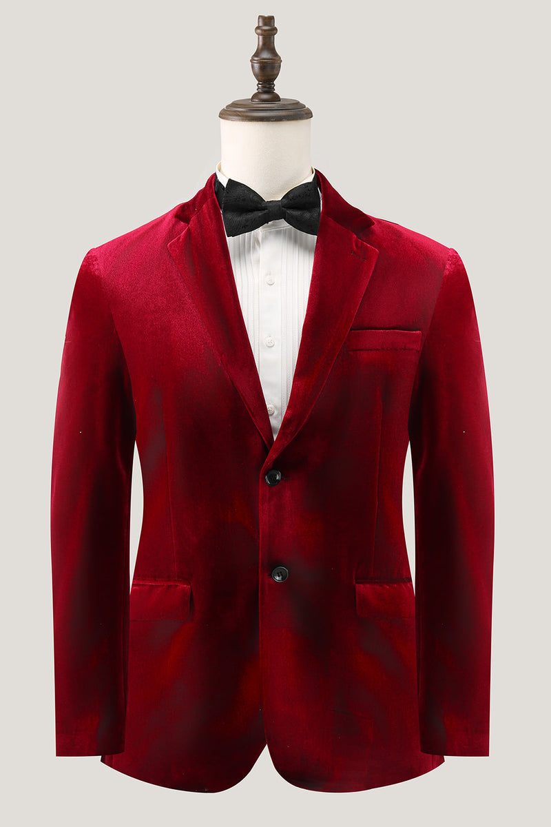 Load image into Gallery viewer, Notched Lapel Burgundy Velvet Single Breasted Men&#39;s Prom Blazer