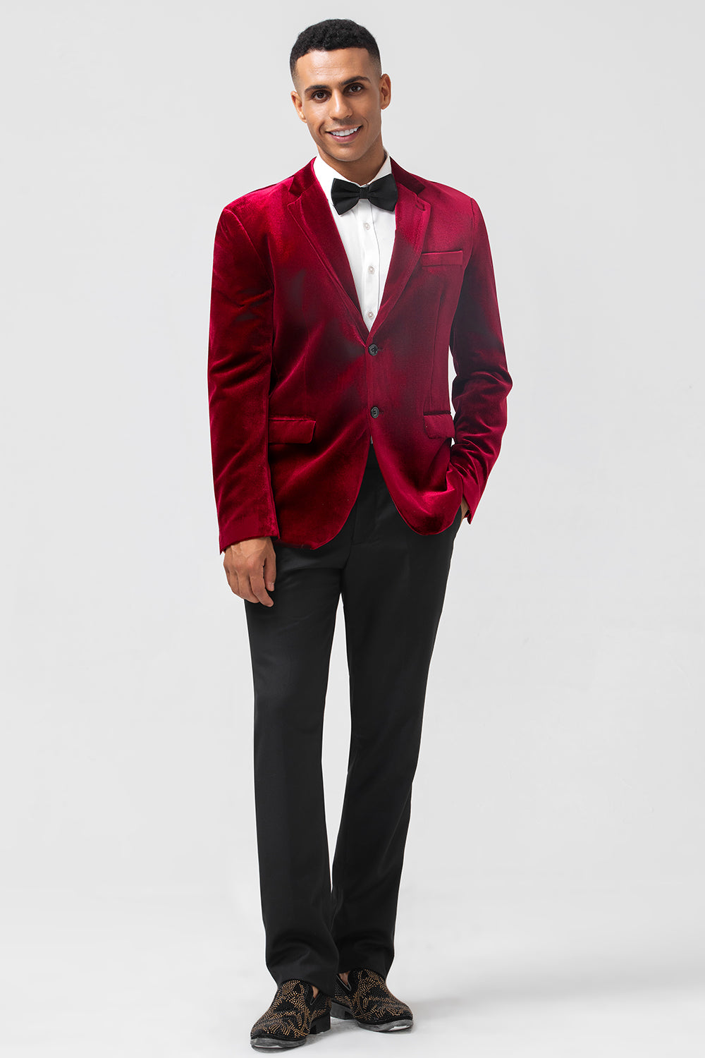 Single Breasted Burgundy Velvet Men's Blazer