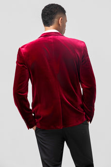 Single Breasted Burgundy Velvet Men's Blazer