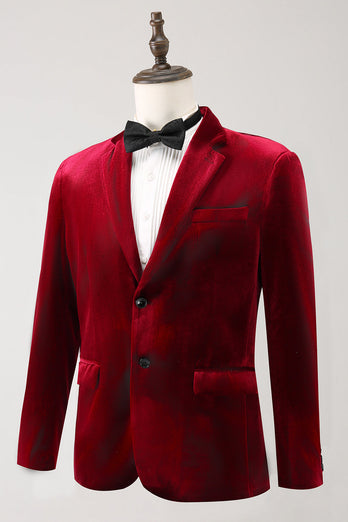 Notched Lapel Burgundy Velvet Single Breasted Men's Prom Blazer