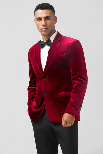 Single Breasted Burgundy Velvet Men's Blazer