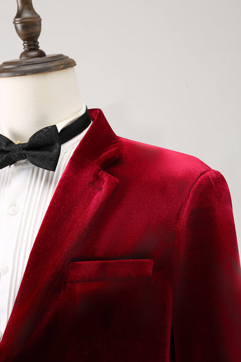 Notched Lapel Burgundy Velvet Single Breasted Men's Prom Blazer