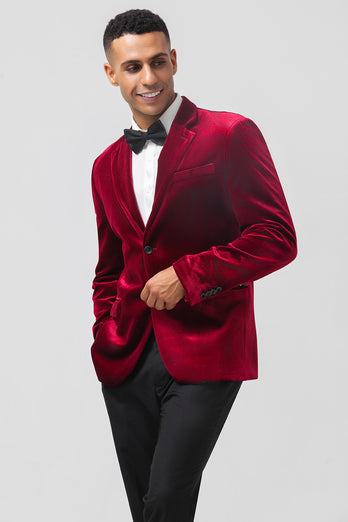 Single Breasted Burgundy Velvet Men's Blazer