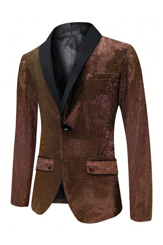 Sparkly Brown One Button Shawl Lapel Men's Blazer