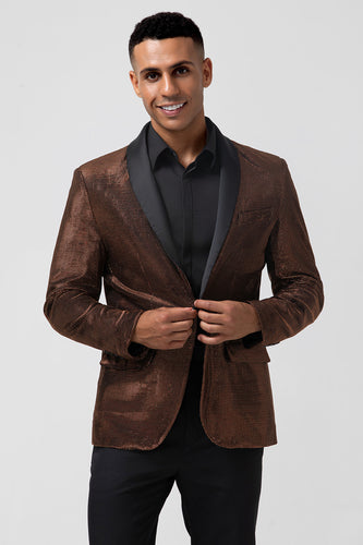 Brown Shawl Lapel Glitter Men's Blazer