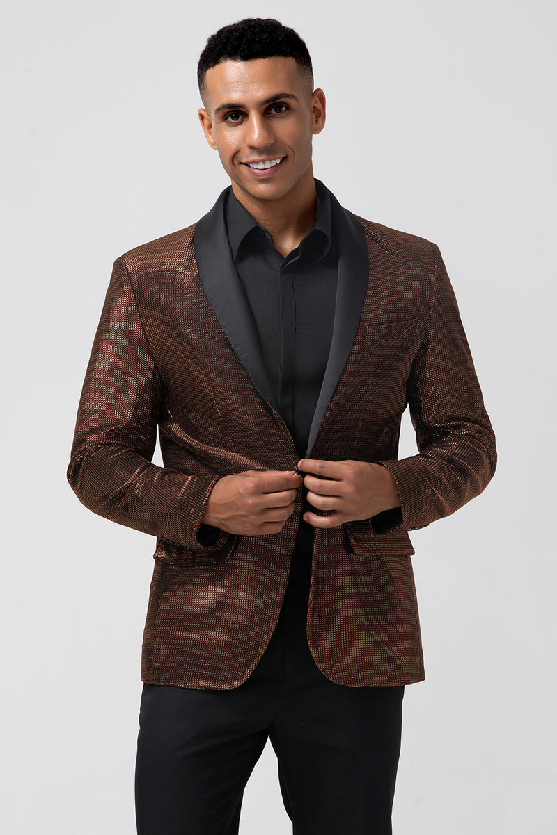 Load image into Gallery viewer, Brown Shawl Lapel Glitter Men&#39;s Blazer