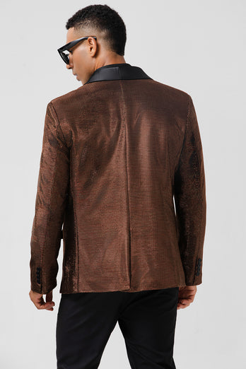 Brown Shawl Lapel Glitter Men's Blazer