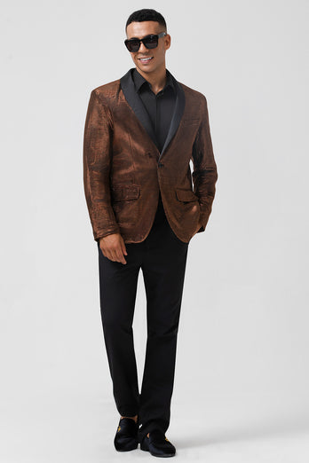 Brown Shawl Lapel Glitter Men's Blazer