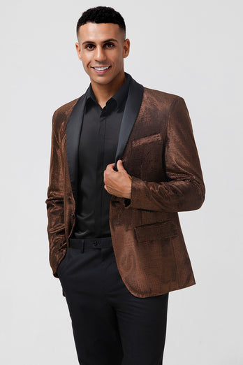 Brown Shawl Lapel Glitter Men's Blazer