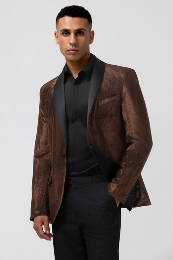 Brown Shawl Lapel Glitter Men's Blazer