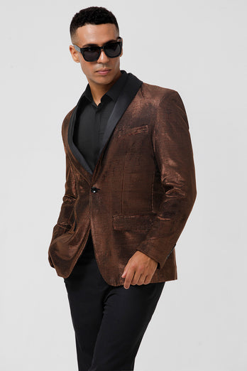 Brown Shawl Lapel Glitter Men's Blazer