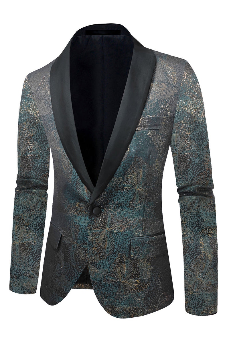 Load image into Gallery viewer, Dark Blue Jacquard Shawl Lapel Men&#39;s Prom Blazer