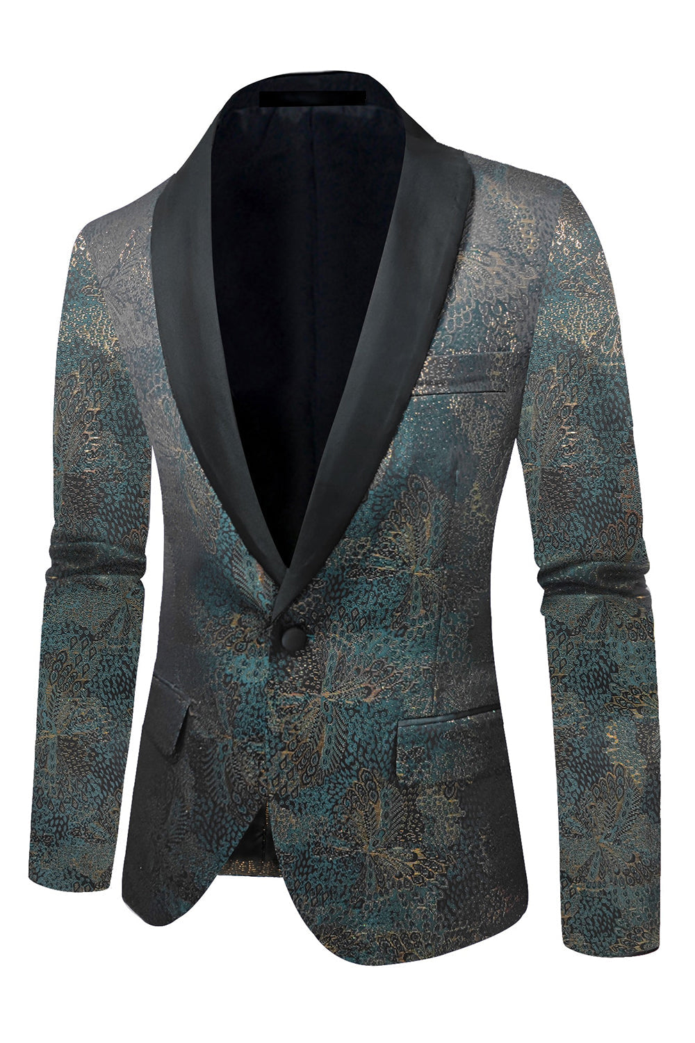 Dark Blue Jacquard Shawl Lapel Men's Prom Blazer