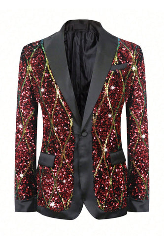 Sparkly Red Sequins Shawl Lapel Men's Party Blazer