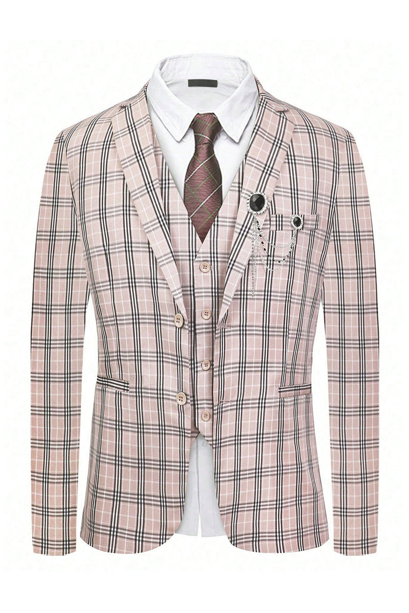 Load image into Gallery viewer, Light Khaki Plaid Notched Lapel 3 Pieces Men&#39;s Suits