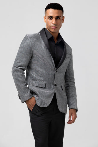 Shawl Lapel Grey Single Breasted Men's Blazer