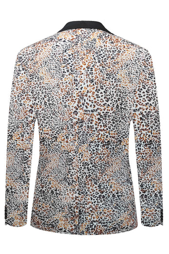 Leopard Printed Notched Lapel Men's Blazer