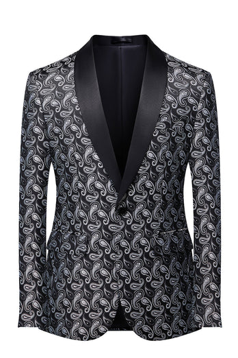 Black Shawl Lapel Print Men's Blazer