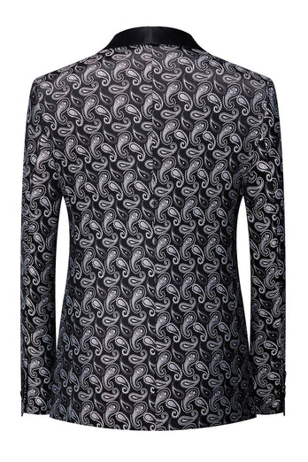 Black Shawl Lapel Print Men's Blazer