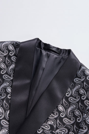 Black Shawl Lapel Print Men's Blazer