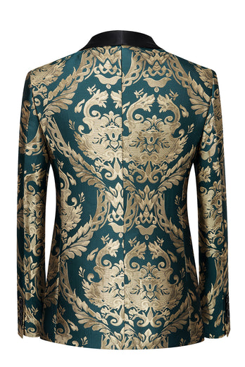 Dark Green Men's Prom Blazer with Embroidery