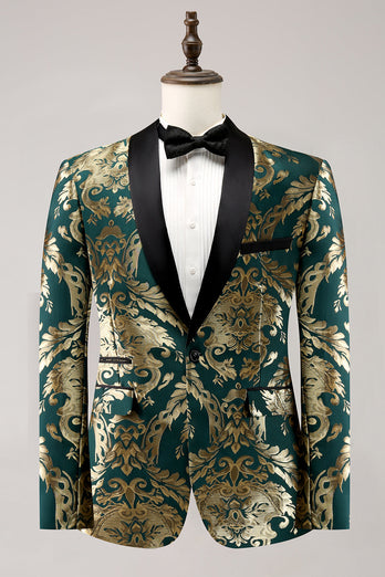 Dark Green Shawl Lapel One Button Jacquard Men's Prom Blazer