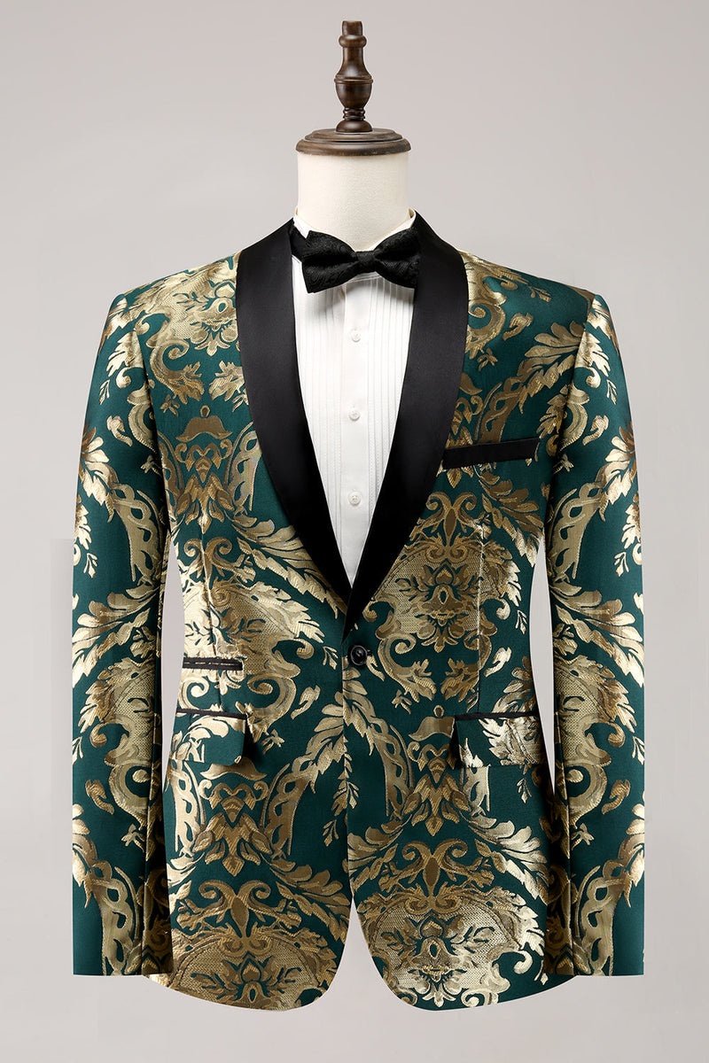 Load image into Gallery viewer, Dark Green Shawl Lapel One Button Jacquard Men&#39;s Prom Blazer