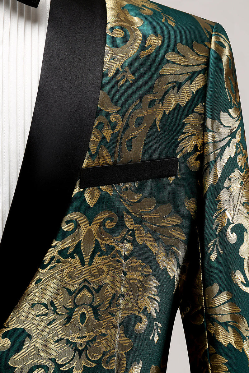 Load image into Gallery viewer, Dark Green Shawl Lapel One Button Jacquard Men&#39;s Prom Blazer